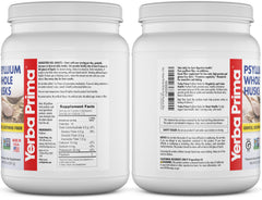 Cucharada de psyllium Yerba Prima junto a medida que ilustra tamaño de porción recomendado