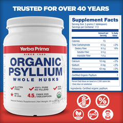 Textura de las cáscaras de psyllium Yerba Prima enfocada en pureza y calidad