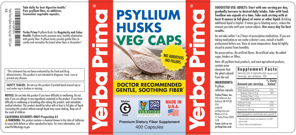 Yerba Prima cápsula abierta revelando psyllium en polvo para pureza