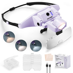YOCTOSUN vista frontal del casco-lupa con luz para trabajo preciso