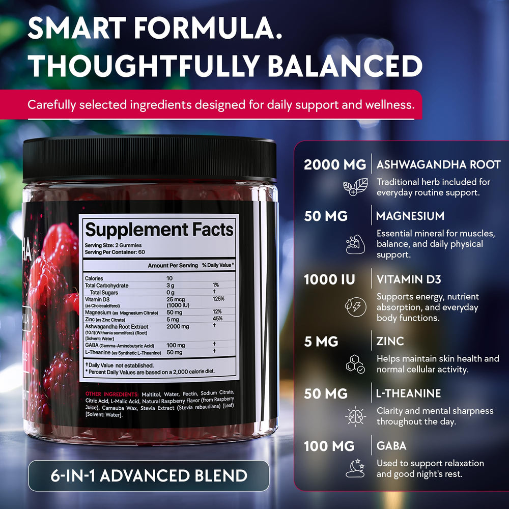 Ingredientes activos listados junto a gominolas YOLOBALANCE para mostrar composición equilibrada