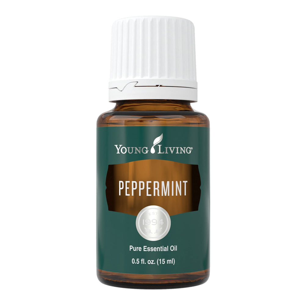 Young Living menta vista frontal con etiqueta clara y fresco aroma