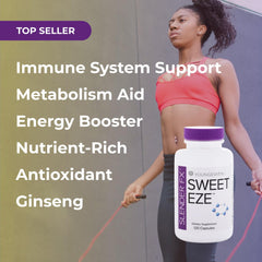 Youngevity Sweet Eze al lado de una regla para mostrar tamaño real
