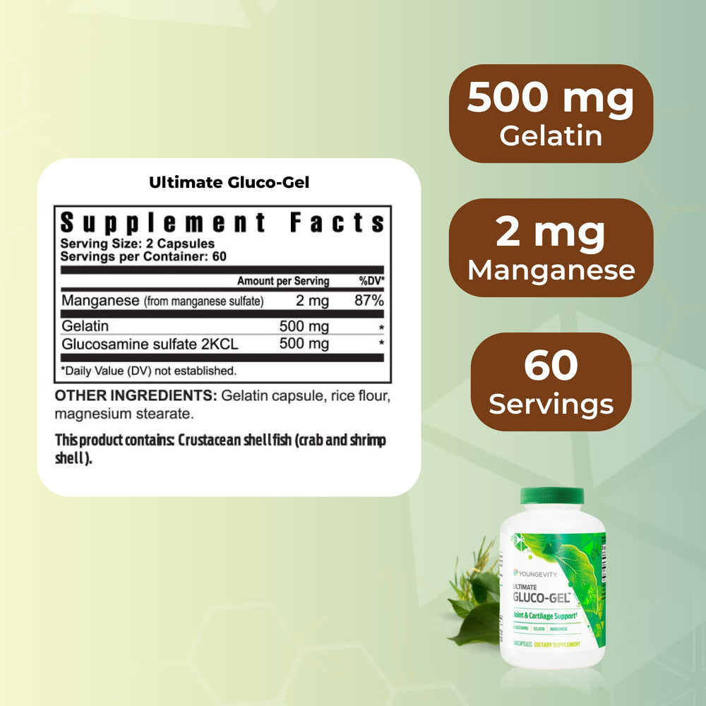 Detalle del polvo de gelatina de Youngevity mostrando textura y pureza