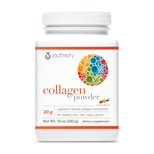 Youtheory colageno en polvo vainilla, botella: fácil de incorporar en la rutina diaria.
