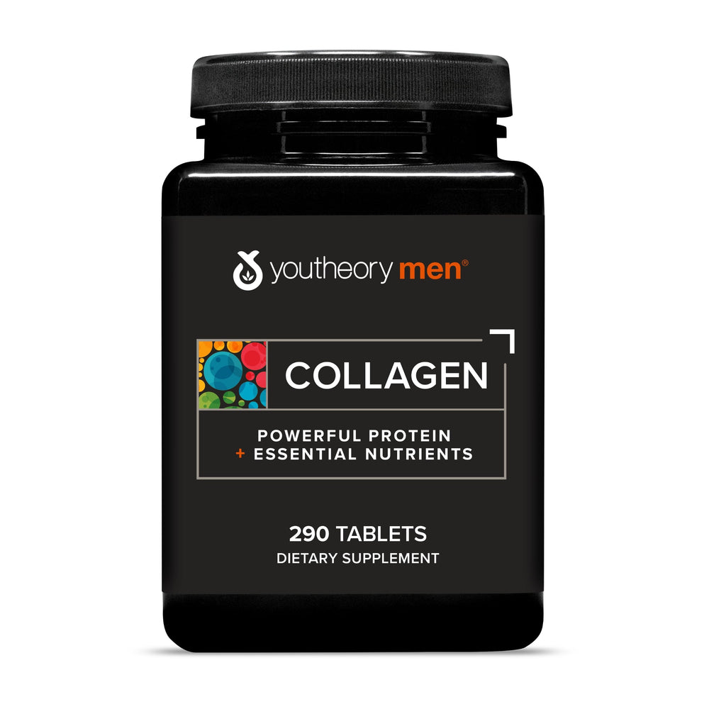 Youtheory frasco delante mostrando etiqueta y potencia de 5,000 mg