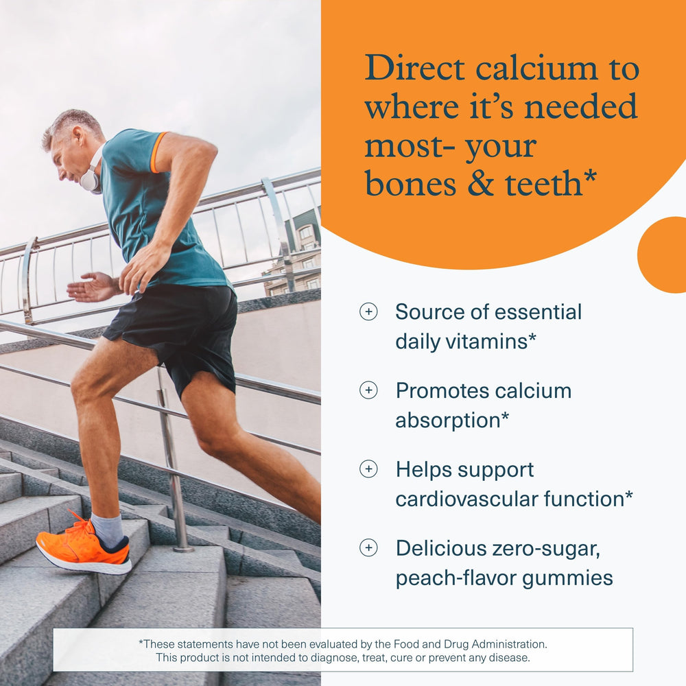 Youtheory K2D3 gummies texture close-up highlighting natural peach taste.