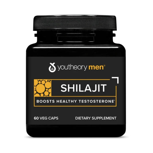 Youtheory Shilajit PrimaVie en frasco, detalle del envase para uso diario