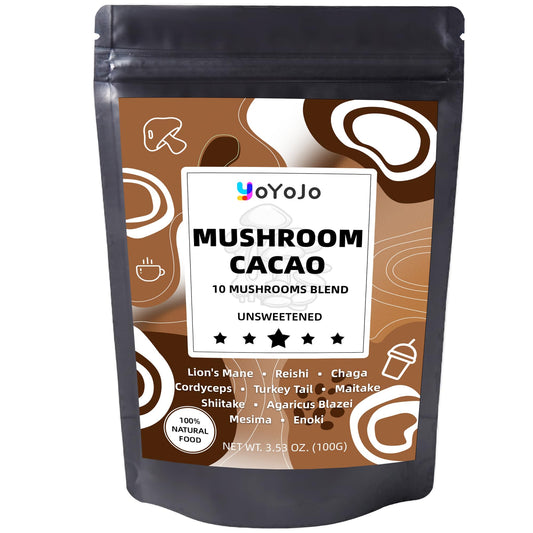 YoYoJo Mezcla de cacao con hongos en frasco para empezar el día con energía