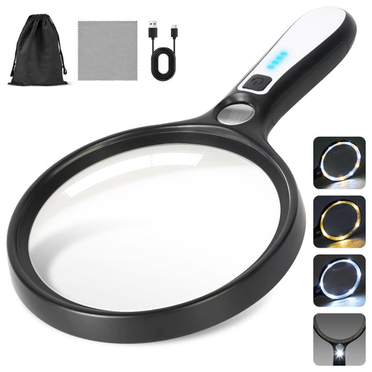 Yuftechs vista frontal de la lupa con luz, mejora lectura nocturna