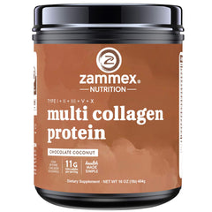 Polvo de Zammex Multi Collagen en envase chocolate, ideal para uso diario
