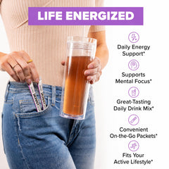 Vaso con Zantrex SkinnyStix disuelto mostrando bebida energizante y sin choque de energía