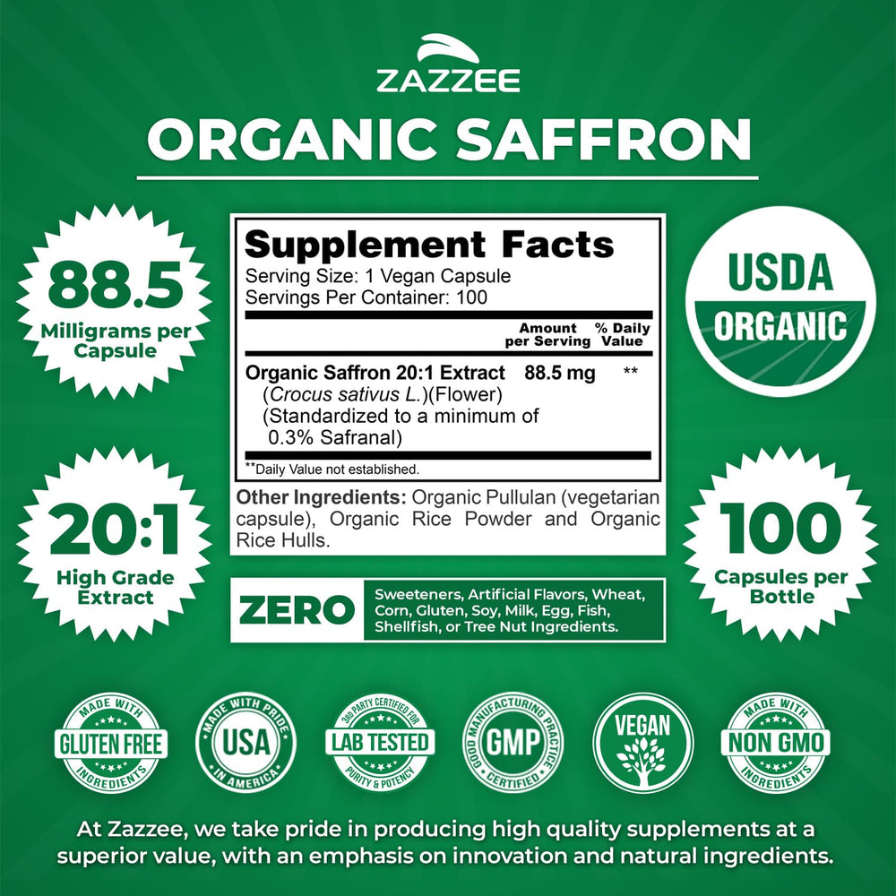Zazzee etiqueta con sellos USDA y beneficios de certificación visibles