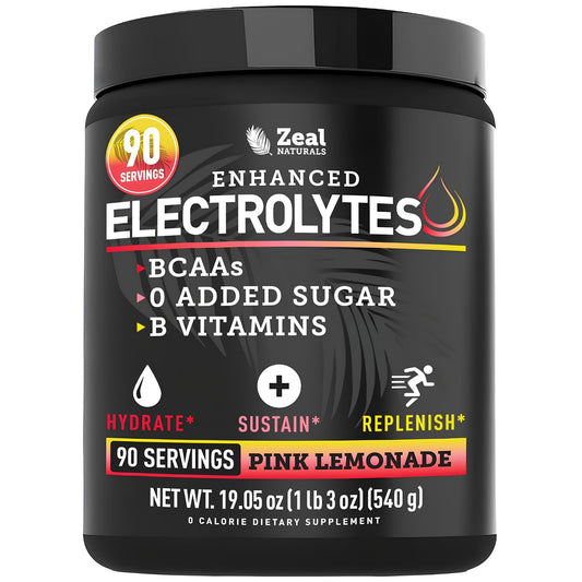 Zeal Naturals envase frontal mostrando sabor pink lemonade y beneficios