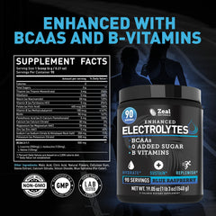 Zeal Naturals polvo azul textura fina que se disuelve rápido y aporta electrolitos