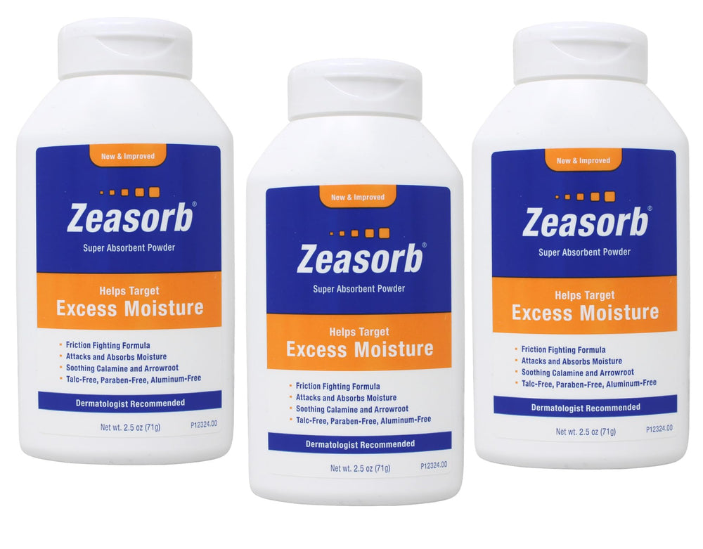 Zeasorb frasco frontal mostrando diseño y tamaño, facilita aplicación rápida