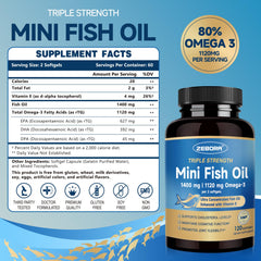 Cápsulas pequeñas de ZEBORA Omega-3 Mini, fáciles de tragar cada día.