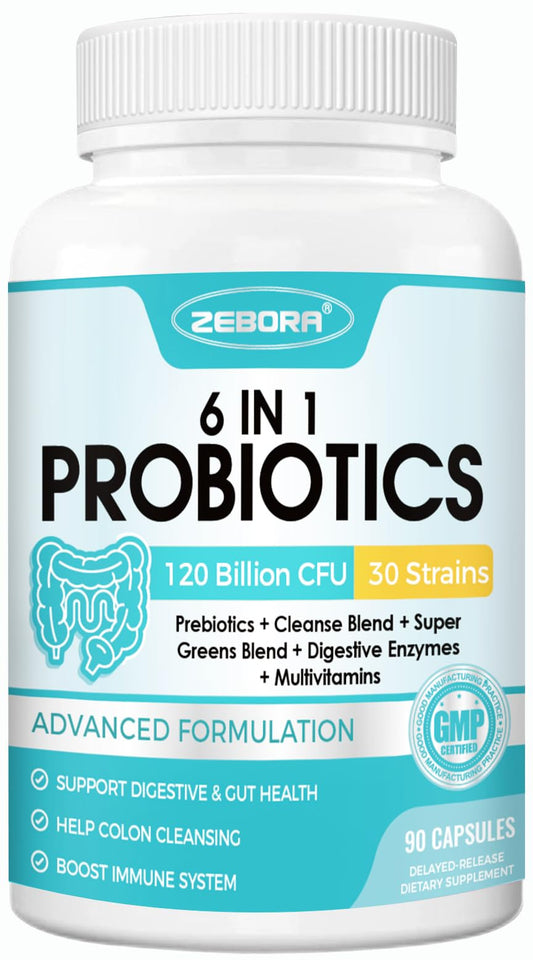 ZEBORA Probiotics en botella con 120b UFC para apoyo digestivo diario