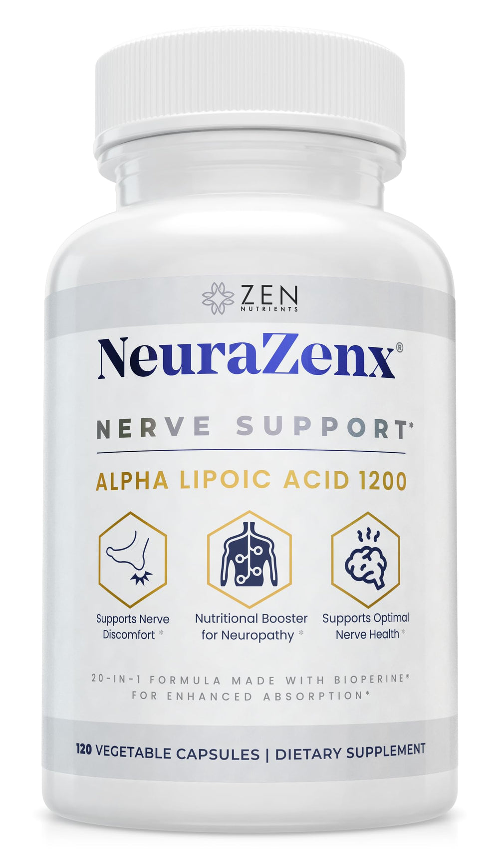 Zen Nutrients NeuraZenX vista frontal con etiqueta clara y beneficios