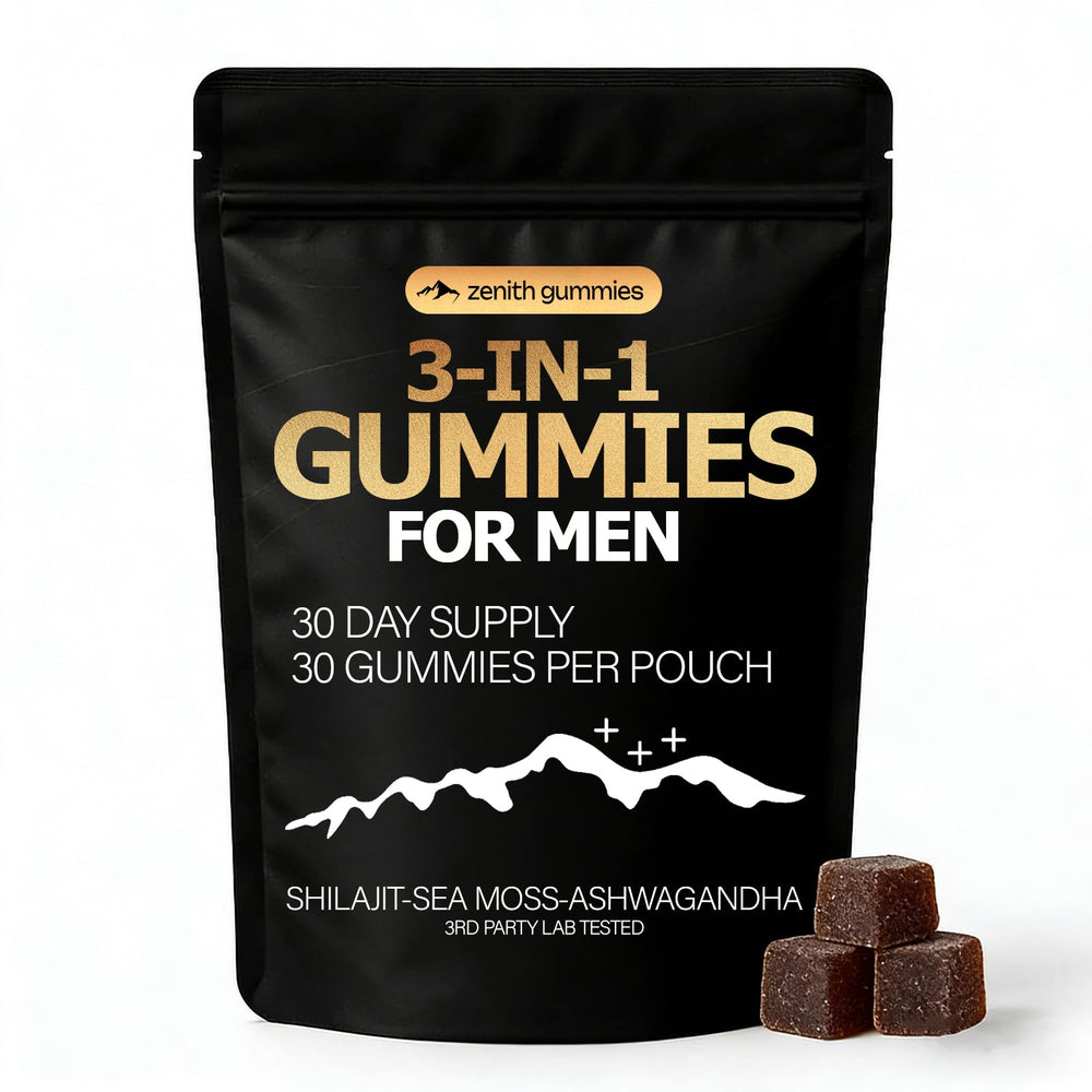 Zenith Gummies empaque frontal mostrando etiqueta y beneficios