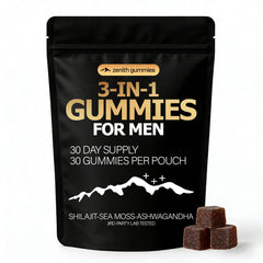 Zenith Gummies empaque frontal mostrando etiqueta y beneficios