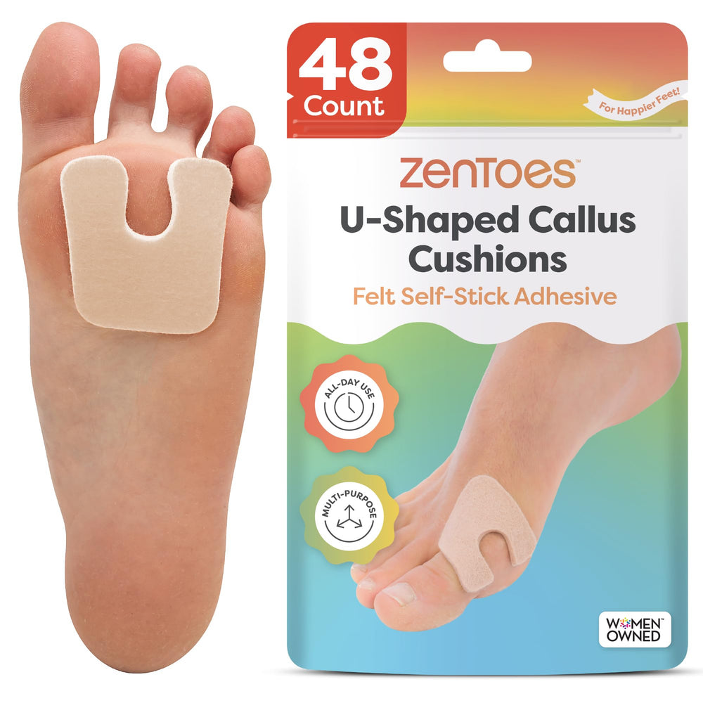 ZenToes paquete frontal mostrando 48 almohadillas y portabilidad