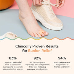 ZenToes en uso dentro de un zapato proporcionando espacio entre dedos
