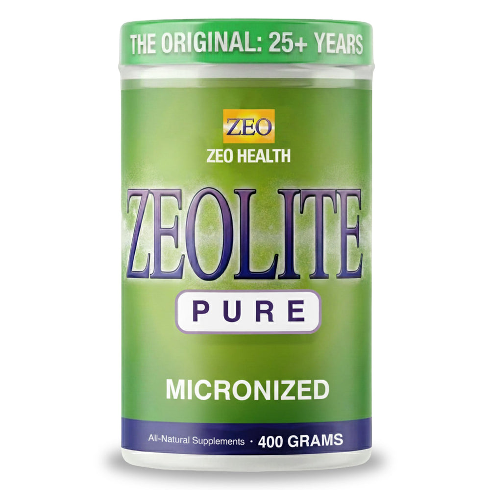 Envase frontal de Zeo Health Zeolite Pure mostrando diseño y cantidad, transmite confianza.