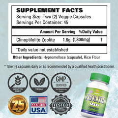 Zeo Health etiqueta con ingredientes y pureza revisada por terceros