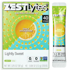 ZestLytes envase frontal mostrando 40 sticks y beneficios claros