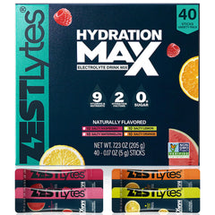 ZestLytes paquete frontal Salty Fruit mostrando 40 sticks para reposición rápida