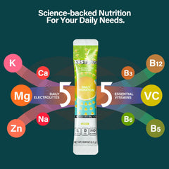 ZestLytes stick junto a botella para comparar tamaño práctico