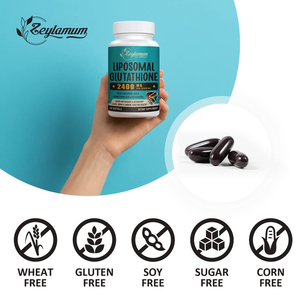 Zeylamum Glutatión liposomal 2400mg, empaque seguro y compacto para almacenamiento.