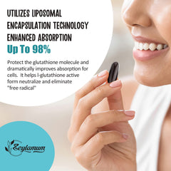 Zeylamum Glutatión liposomal 2400mg, textura de cápsulas suave y fácil de tragar.