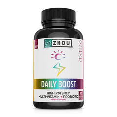 Zhou Daily Boost: botella de cápsulas vegetales para energía y apoyo inmunológico