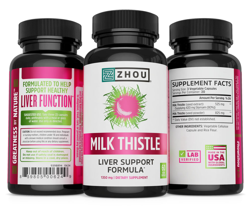 Zhou Milk Thistle label design showcases pure, science-backed ingredients.