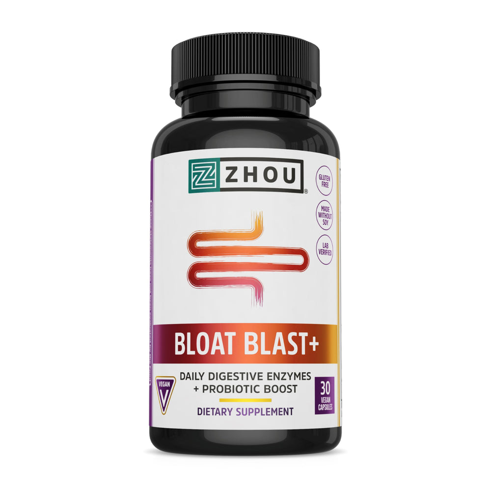 Cápsulas de Zhou Nutrition Bloat Blast para uso diario y digestión cómoda.