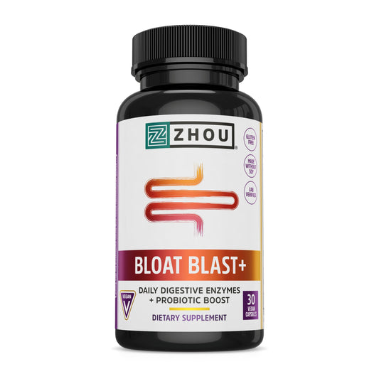 Cápsulas de Zhou Nutrition Bloat Blast para uso diario y digestión cómoda.