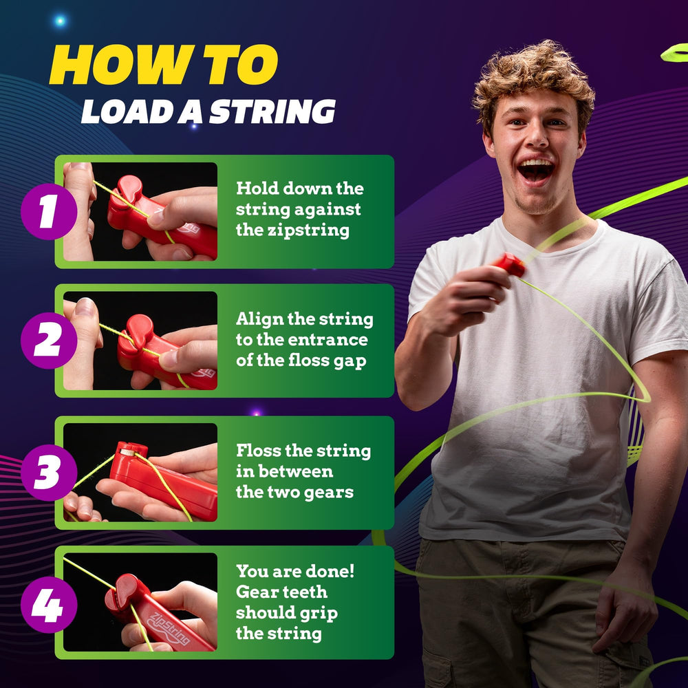 Tres combinaciones de color ZipString Psycho Strings destacando contraste y brillo