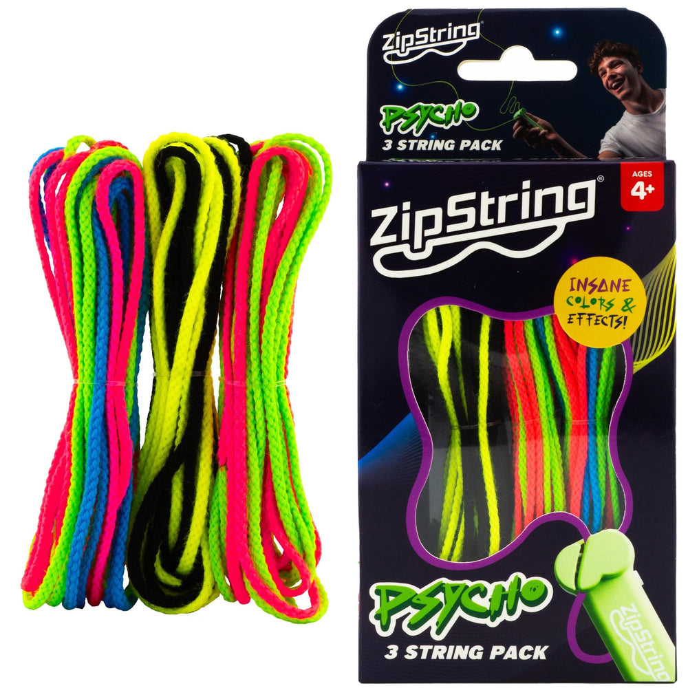 ZipString empaquetado frontal mostrando tres Psycho Strings y atractivo visual