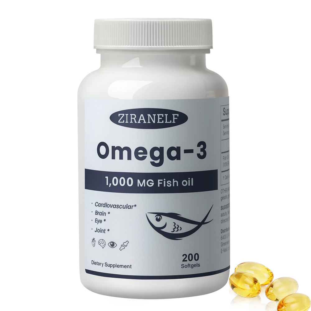ZiranElf envase frontal mostrando 200 softgels y beneficios clave