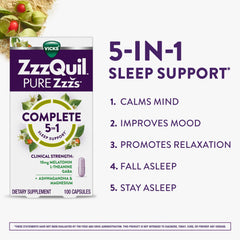 Envase abierto ZzzQuil 100 cápsulas para planificación de dosis nocturna