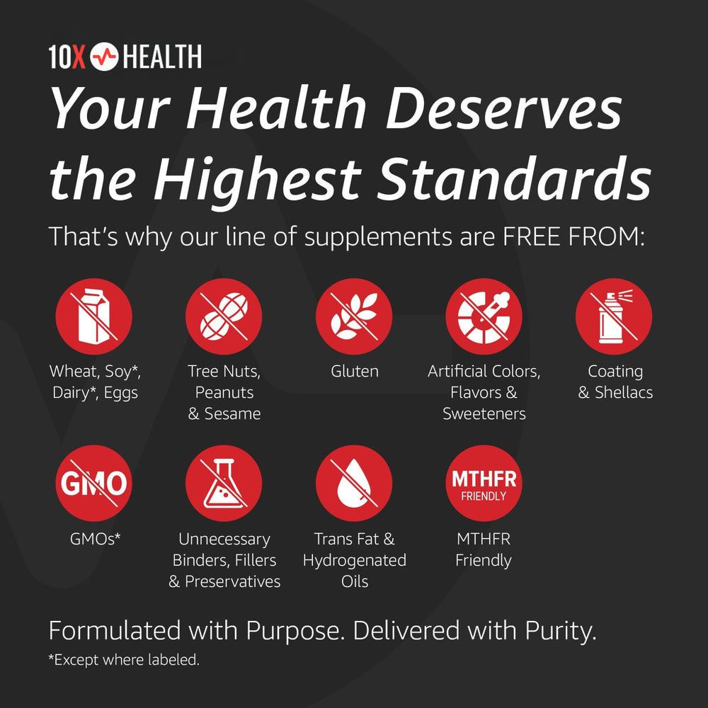 10X Health cerca de ingredientes crudos que sugieren pureza y origen