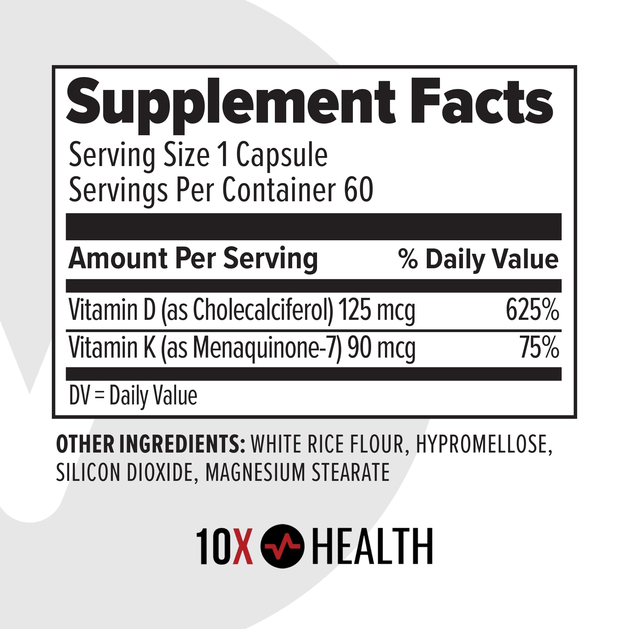 10X Health frasco etiqueta con sello de calidad Made in USA visible