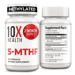 10X Health frasco frontal mostrando la etiqueta y beneficio de pureza