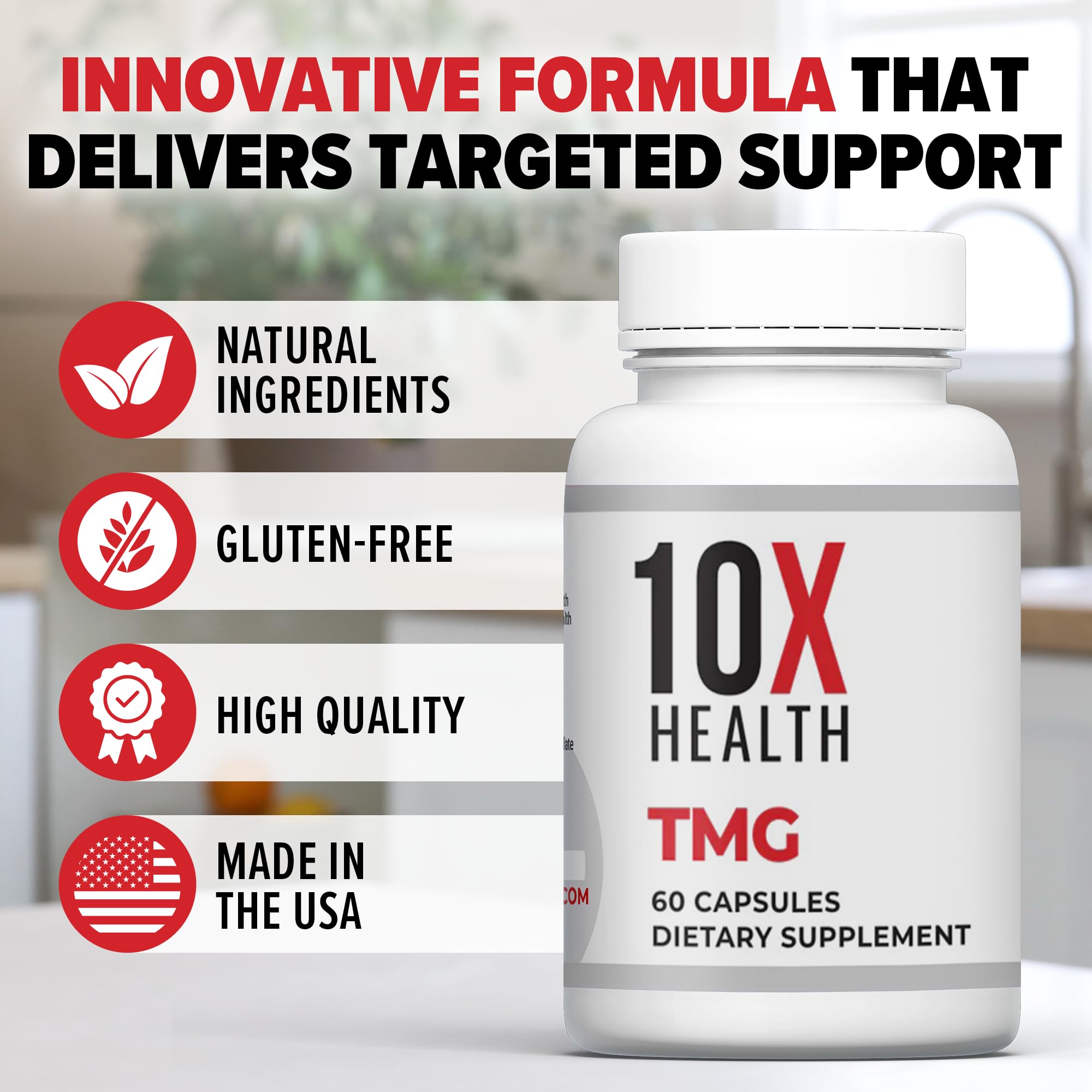10X Health frasco sobre mesita sugiere integración en rutina diaria