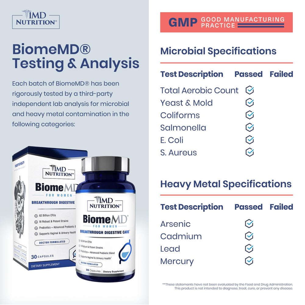 1MD Nutrition ingredientes y cepas sobre fondo claro para mostrar la composición equilibrante