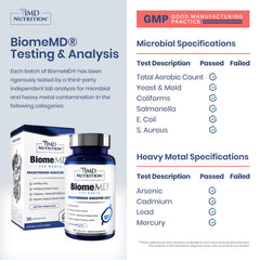 1MD Nutrition ingredientes y cepas sobre fondo claro para mostrar la composición equilibrante