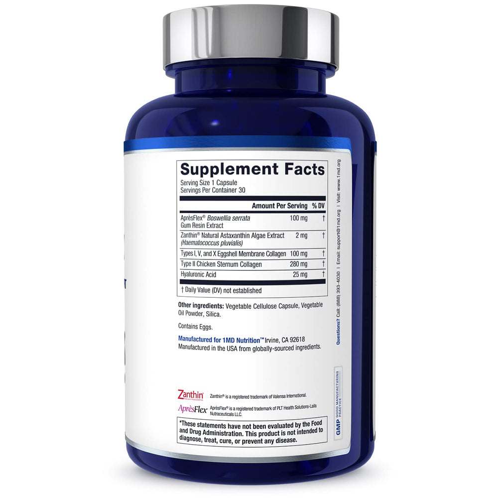 1MD Nutrition MoveMD comparación de tamaño de cápsula con una mano para escala