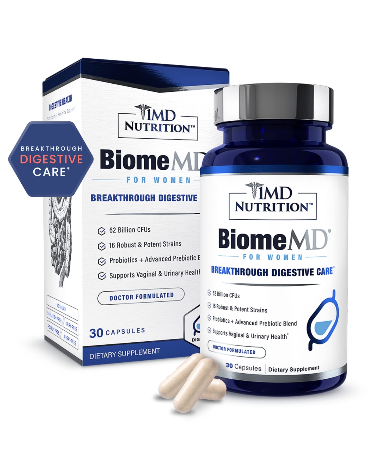 1MD Nutrition frasco frontal que muestra la presentación y beneficios claros